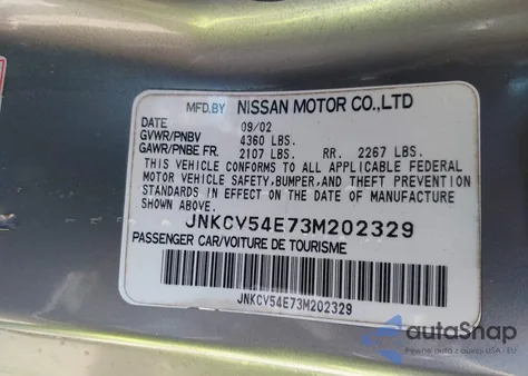 2003 Infiniti G35 Base W/Leather from USA, damaged, VIN JNKCV54E73M202329